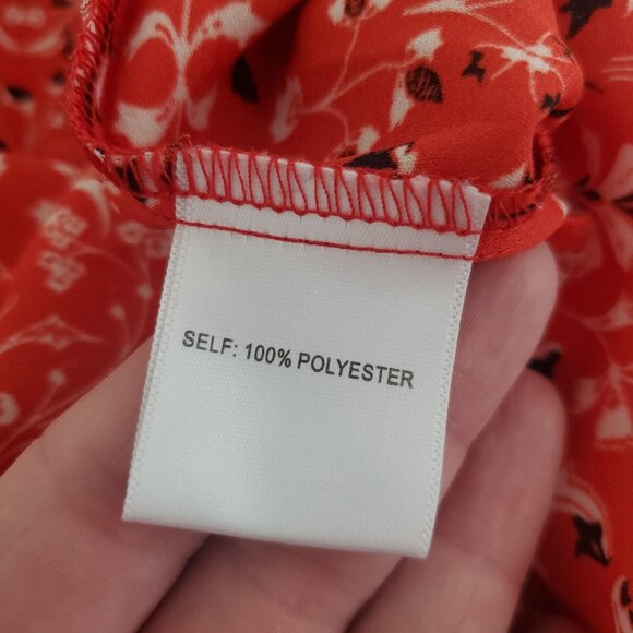 Rose + Olive Womens Red Floral Smockedd Button Front Short Sleeve Top Size 2X - Picture 6 of 10